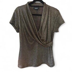 DKNY Shimmering Metallic Wrap Blouse Size L